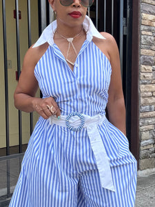 2 Pc Striped Halter Collared Set