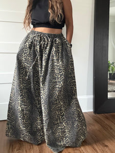 Flowy Leopard Denim Palazzo Pant