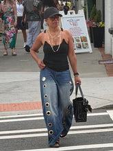 Load image into Gallery viewer, Gold Hollow Grommet Jeans