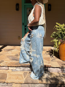 Torn High Waist Wide Leg Denim