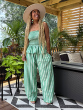 Load image into Gallery viewer, Striped Smocked Peplum &amp; Pant Set