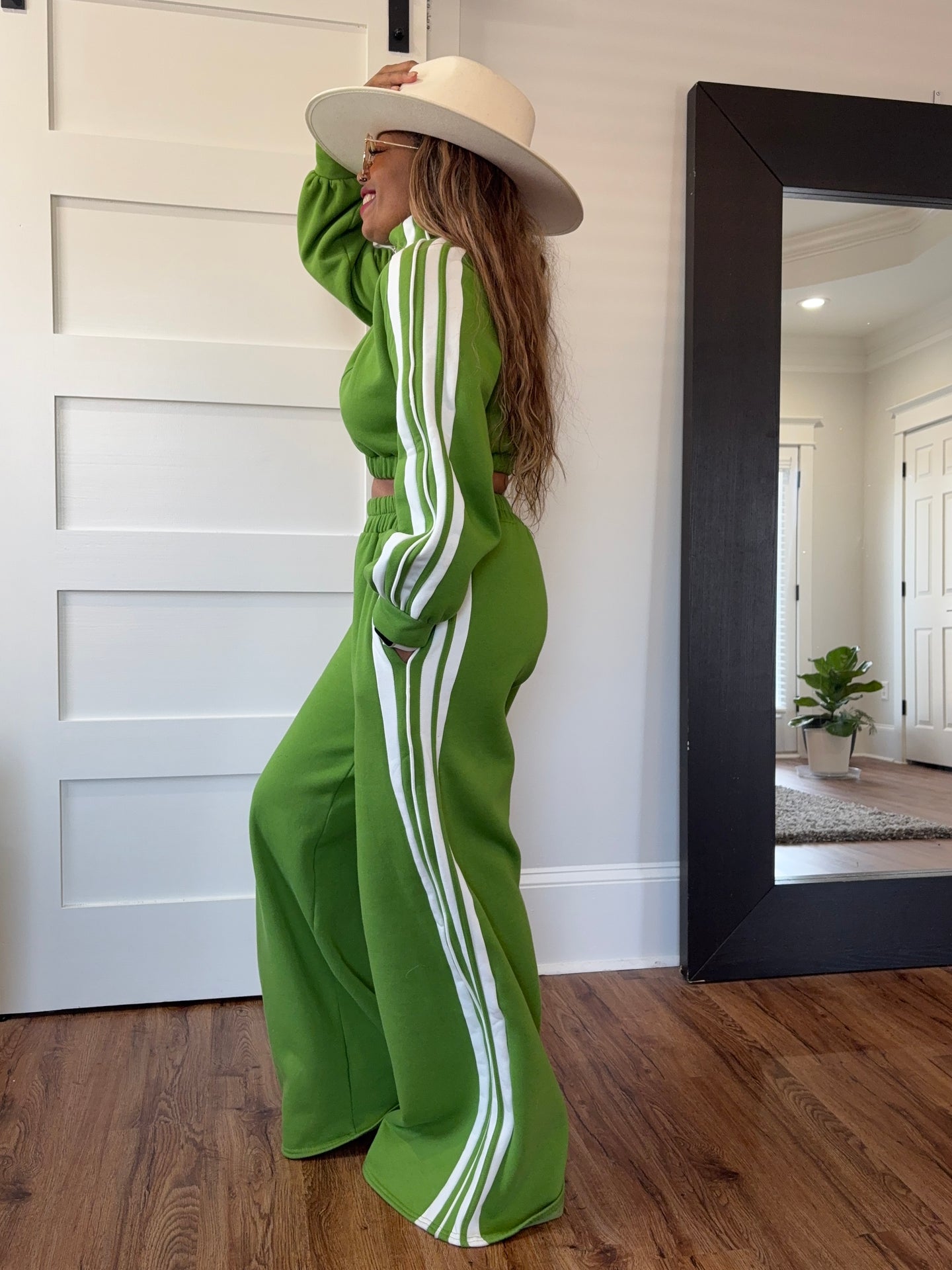 Racer Stripe Palazzo Jogger Set - Granny Smith Green (PREORDER)