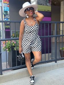 Check Print Denim Romper