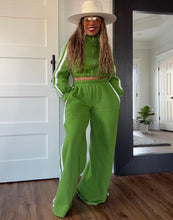 Load image into Gallery viewer, Racer Stripe Palazzo Jogger Set - Granny Smith Green (PREORDER)