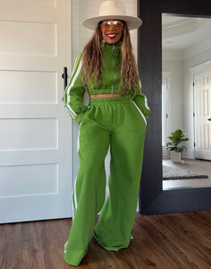 Racer Stripe Palazzo Jogger Set - Granny Smith Green (PREORDER)