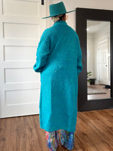 Balloon Sleeve Maxi Cardigan - Turquoise