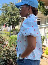 Load image into Gallery viewer, Polka Dot Tuxedo Pleat Top - Baby Blue