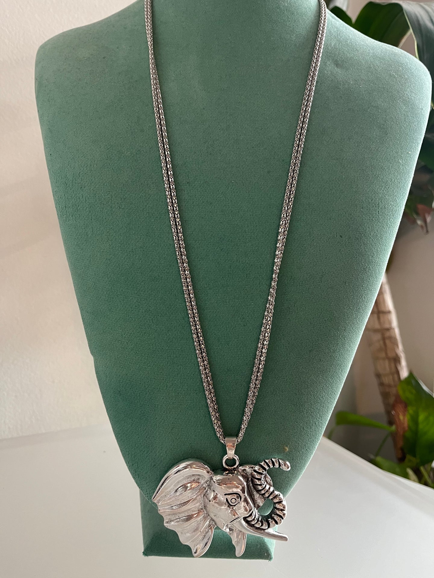 Ancient Elephant Head Necklace - Antique Silver