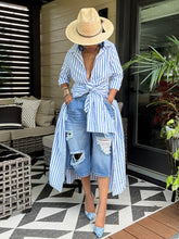 Load image into Gallery viewer, Oxford Pinstripe Tie Waist Dress - Blue