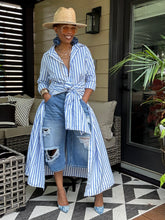 Load image into Gallery viewer, Oxford Pinstripe Tie Waist Dress - Blue