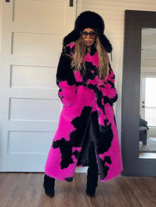 Abstract Print Fur Coat - Fuchsia or Sunshine