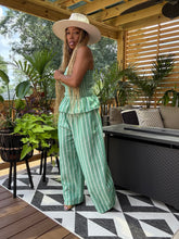 Load image into Gallery viewer, Striped Smocked Peplum &amp; Pant Set
