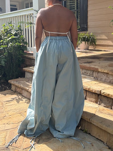 Baggy Ruch Drawstring Palazzo Pant - 3XL Left