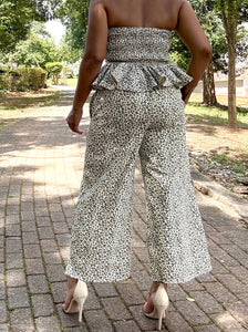 Leopard Print Denim Peplum Set