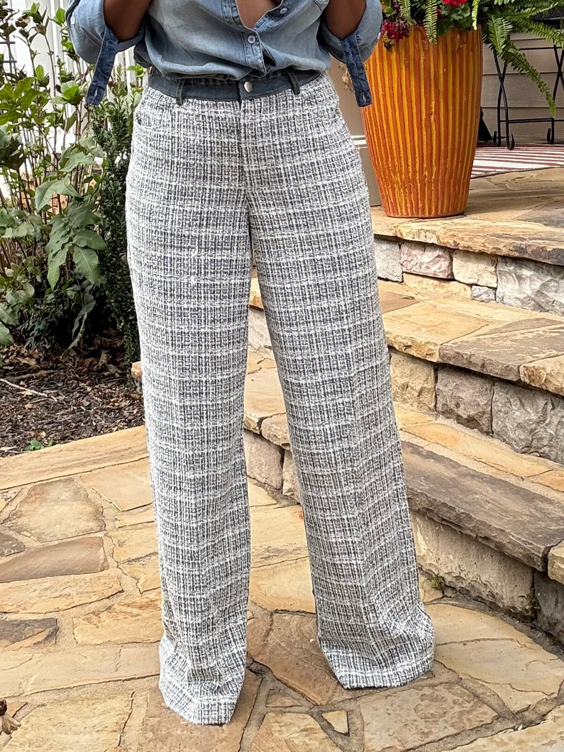 Denim Waist Tweed Pant