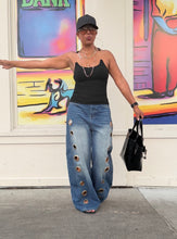 Load image into Gallery viewer, Gold Hollow Grommet Jeans