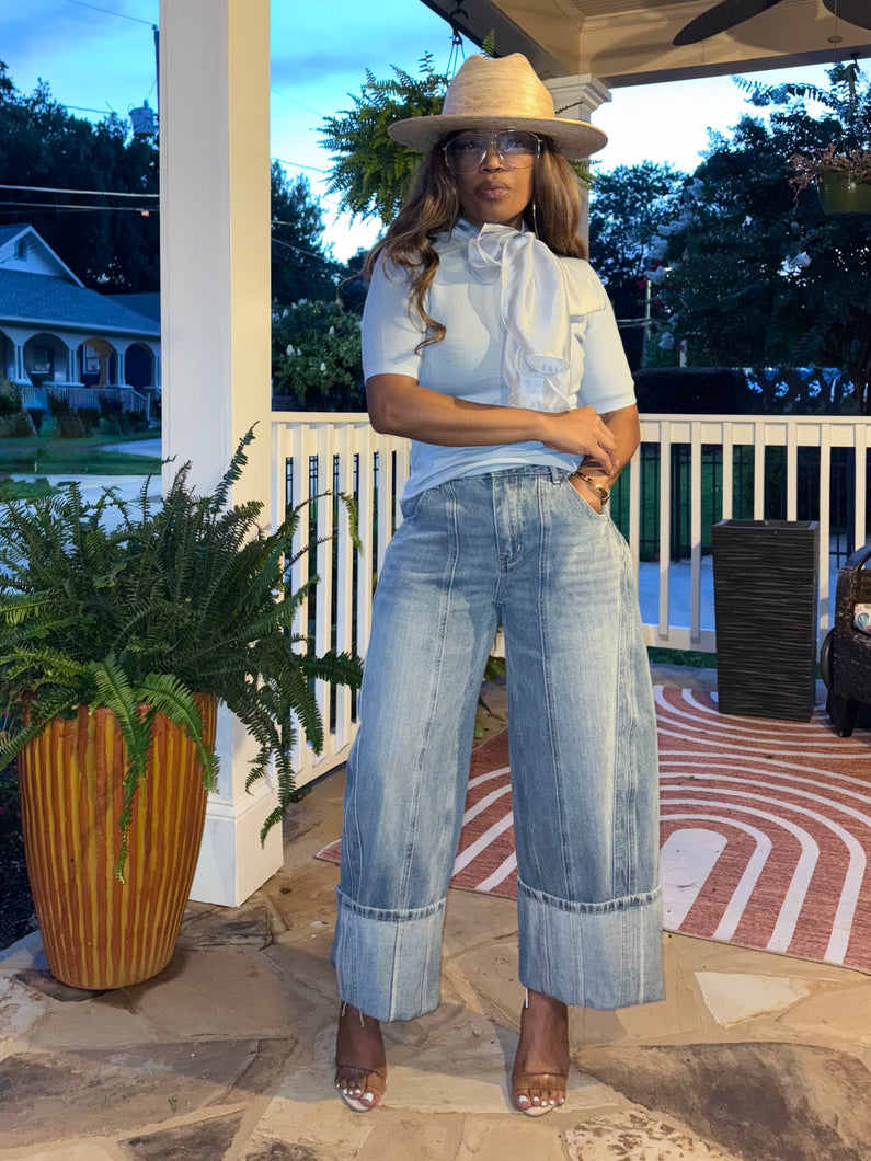 Cuffed & Cropped Wide Leg Jeans