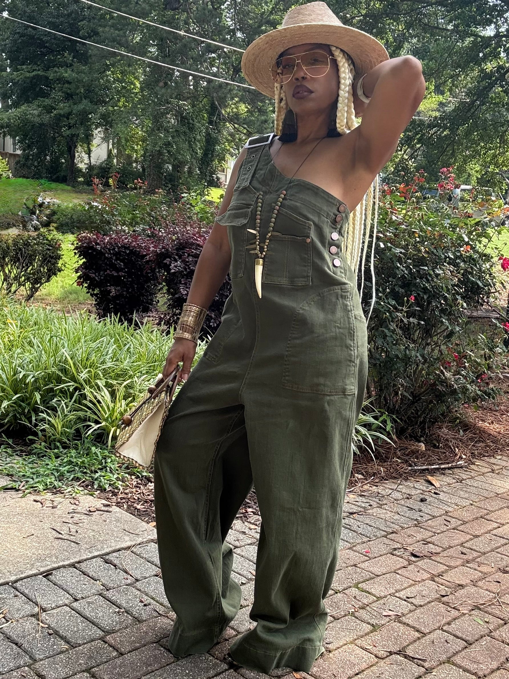 One Shoulder Denim Utility Jumpsuit - Oscar The Grouch Green
