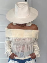 Load image into Gallery viewer, Shredded Knit Off Shoulder Top - Crème