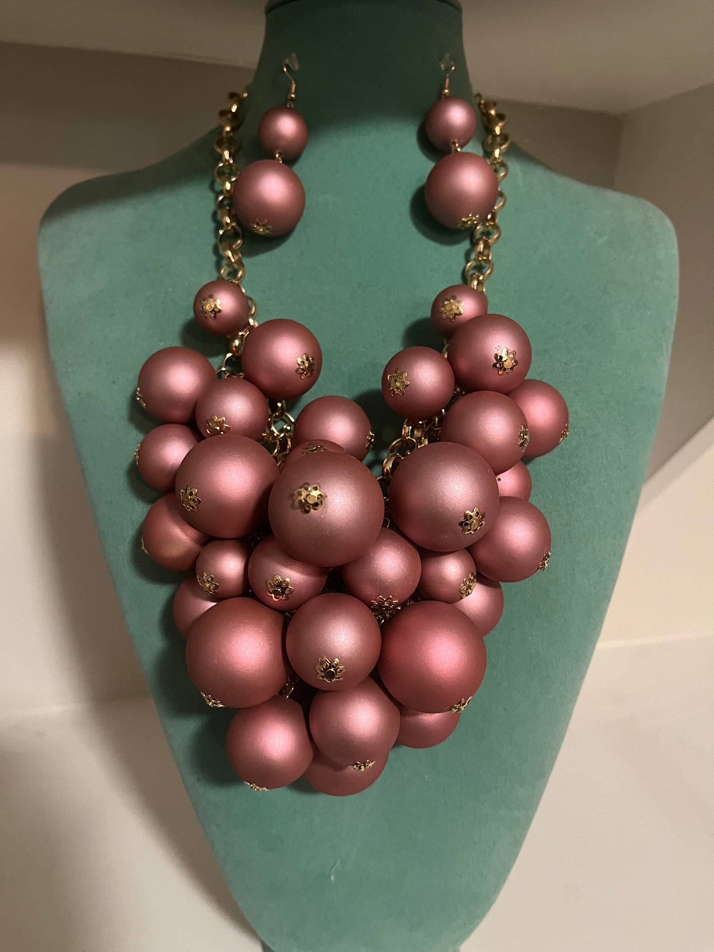 Matte Bead Cluster Necklace/Earrings Set