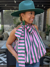 Load image into Gallery viewer, Pussy Bow Striped Bubble Top - Pink/Green
