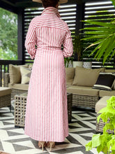 Load image into Gallery viewer, Oxford Pinstripe Tie Waist Dress - Red