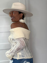 Load image into Gallery viewer, Shredded Knit Off Shoulder Top - Crème