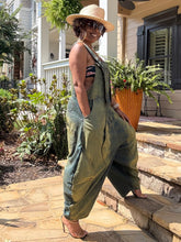 Load image into Gallery viewer, 2 Tone Denim Washed Barrel Overalls