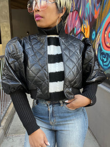 Perforated Quilt Faux Leather Jacket - Black