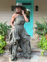Load image into Gallery viewer, Wavy Halter Windbreaker Jumpsuit - Moss