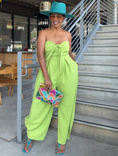 Load image into Gallery viewer, Strapless Tie Front Barrel Jumper - Lime