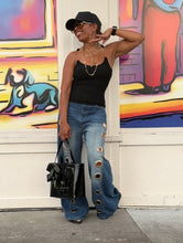 Load image into Gallery viewer, Gold Hollow Grommet Jeans