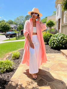 100% Linen Waterfall Duster - Coral