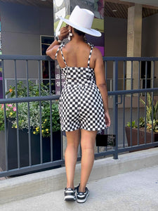 Check Print Denim Romper