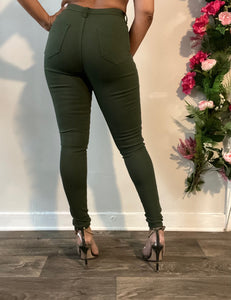 High Waisted Super-Stretch Skinnies - Olive (S-2X)