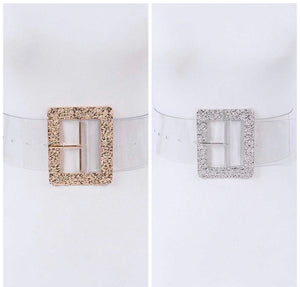 Silver/Gold Textured Buckle Clear Wide Belt