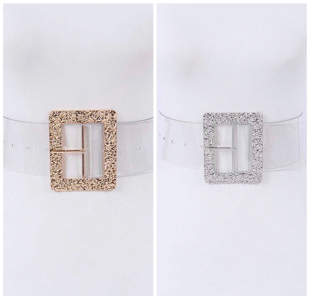 Silver/Gold Textured Buckle Clear Wide Belt