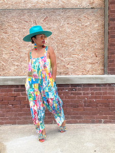 Cropped Paint Denim Overalls
