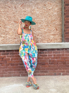 Cropped Paint Denim Overalls