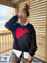 Load image into Gallery viewer, Black/Red Yarn Heart Sweater