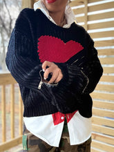 Load image into Gallery viewer, Black/Red Yarn Heart Sweater
