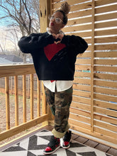 Load image into Gallery viewer, Black/Red Yarn Heart Sweater