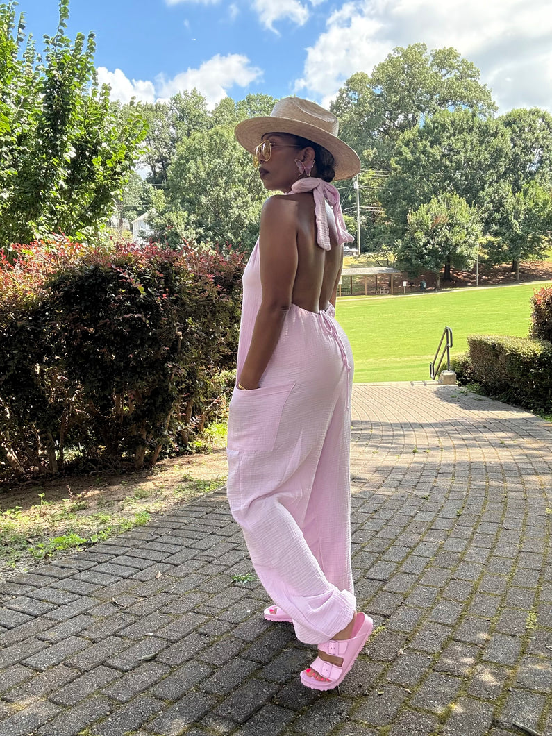 Gauze Halter Jumpsuit - 1 Small Left