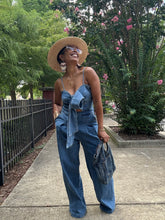 Load image into Gallery viewer, Bow Front Denim Jumpsuit