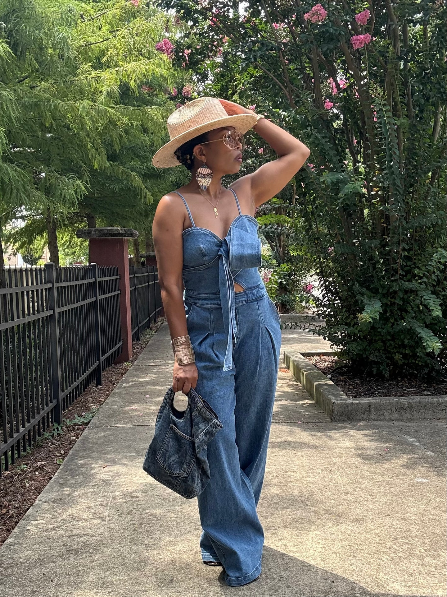 Bow Front Denim Jumpsuit