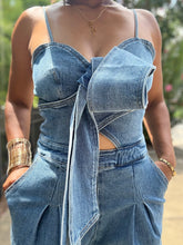 Load image into Gallery viewer, Bow Front Denim Jumpsuit