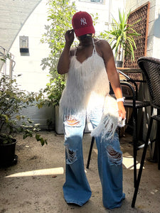 Distressed Light Flare Hem Jeans-READ SIZING