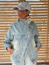 Load image into Gallery viewer, High Neck Asymmetric Denim Jacket