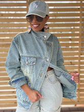 Load image into Gallery viewer, High Neck Asymmetric Denim Jacket