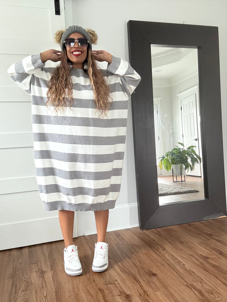 Vertical Wide Stripe Sweater Dress